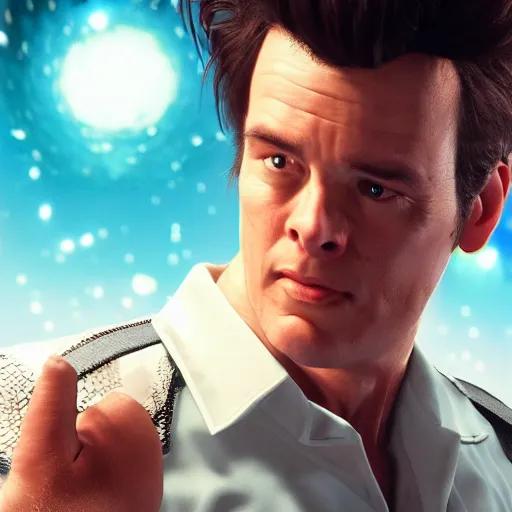 Image similar to hyperrealistic film still of ace ventura pet detective in space, stunning 3 d render, inspired by istvan sandorfi & greg rutkowski & unreal engine, perfect symmetry, dim volumetric cinematic lighting, 8 k octane comprehensive render, extremely hyper - detailed, incredibly lifelike attributes, intricate, real flesh texture, masterpiece, artstation, stunning,