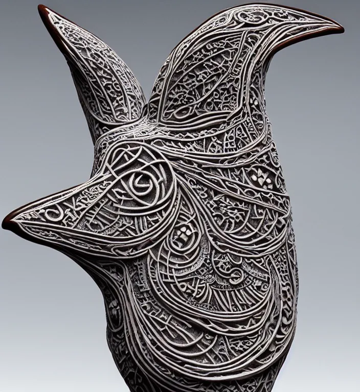 Image similar to Norse pagan raven, A Close up photo-real delicate ceramic porcelain sculpture of a symmetrical ornate detailed in front of an intricate background by Victo Ngai and takato yamamoto, micro detail, backlit lighting, face in focus, subsurface scattering, translucent, thin porcelain, octane renderer, colorful, physically based rendering, japanese pottery, trending on cgsociety