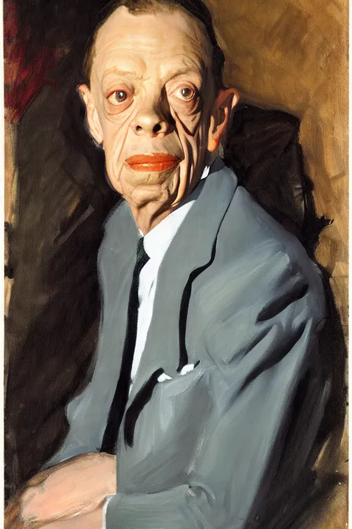 Prompt: portrait of don knotts sitting with full face full figure, in the style of expressionism, soft light, volumetric light, subsurface scattering, translucent skin, john singer sargent