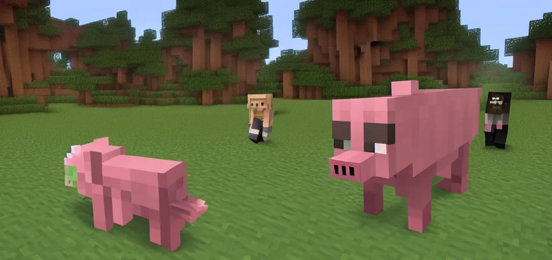Prompt: minecraft pig fighting a dark souls boss