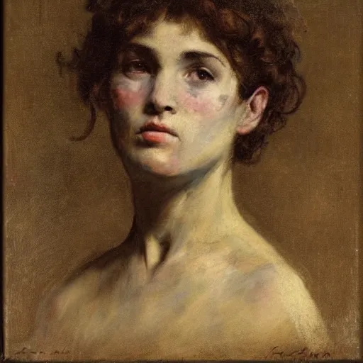 Image similar to portrait of a female boxer by alfred stevens