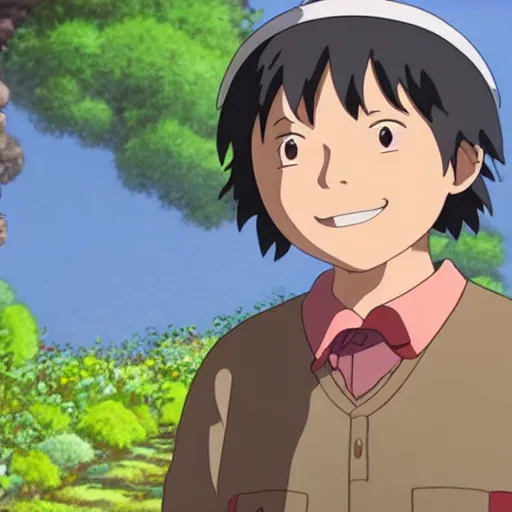 Prompt: happy guy and a small creautre made by studio ghibli detailed face highly detailed smooth 8k