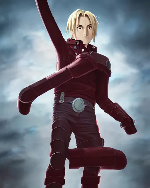 Prompt: an epic comic book style full body portrait painting of Edward elric , elegant, character design by Mark Ryden and Pixar and Hayao Miyazaki, unreal 5, DAZ, hyperrealistic, octane render, cosplay, RPG portrait, dynamic lighting, intricate detail, summer vibrancy, cinematic