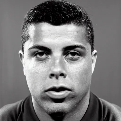 Image similar to ronaldo nazario by yousuf karsh, head and shoulders