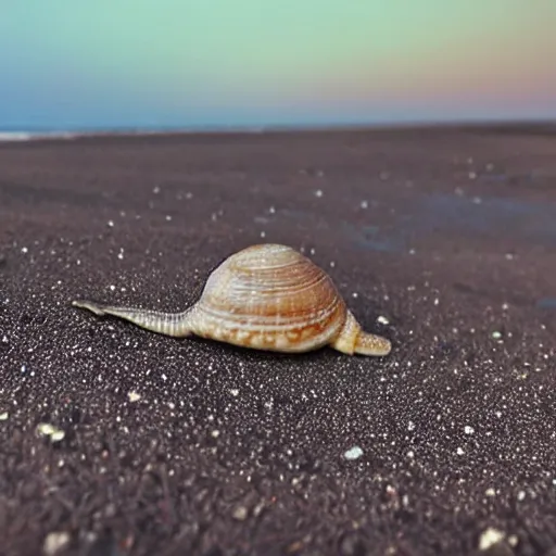 Image similar to snail sitting under the moon on the beach