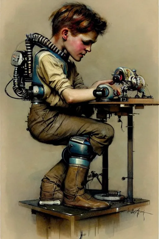 Image similar to (((((1950s a boy working on his robot . muted colors.))))) by Jean-Baptiste Monge !!!!!!!!!!!!!!!!!!!!!!!!!!!