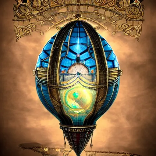 Image similar to enormous flying city in a faberge egg, sky, steampunk, fantasy art, masterpiece