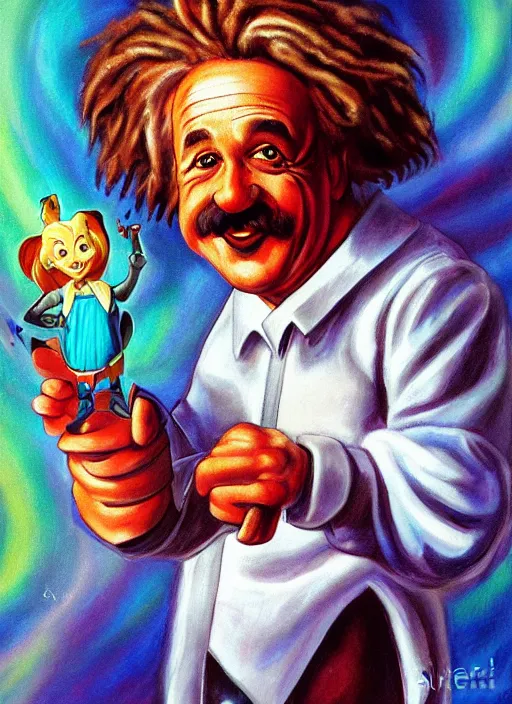 Image similar to portrait of albert einstein dressed as a disney genie, by julie bell