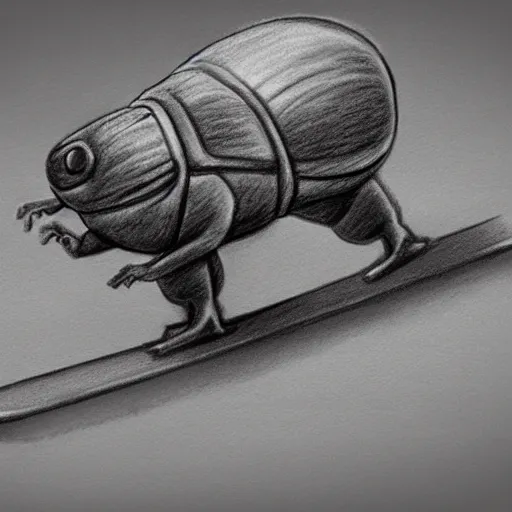 Image similar to pencil drawing of a tardigrade on a skateboard