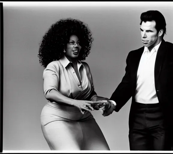 Prompt: john travolta and Oprah Winfrey doing whip-it’s, photograph by Dorothea Lange