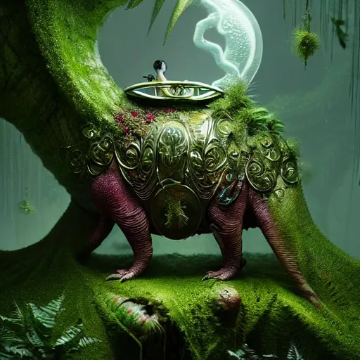 Image similar to creature in a lush trunda vegetation, snow : : by michal karcz, daniel merriam, victo ngai and guillermo del toro : : ornate, dynamic, particulate, intricate, elegant, highly detailed, centered, artstation, smooth, sharp focus, octane render, 3 d