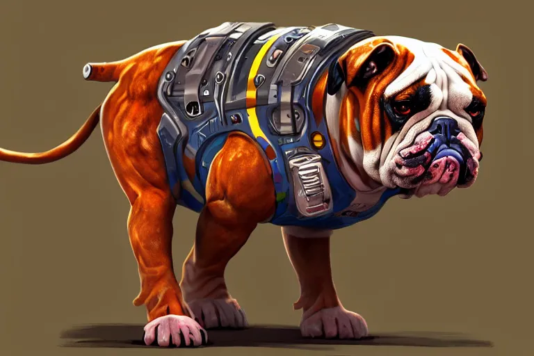 Image similar to cyborg bulldog cartoon concept art, elegant, colorful, highly detailed, digital painting, artstation, concept art, illustration