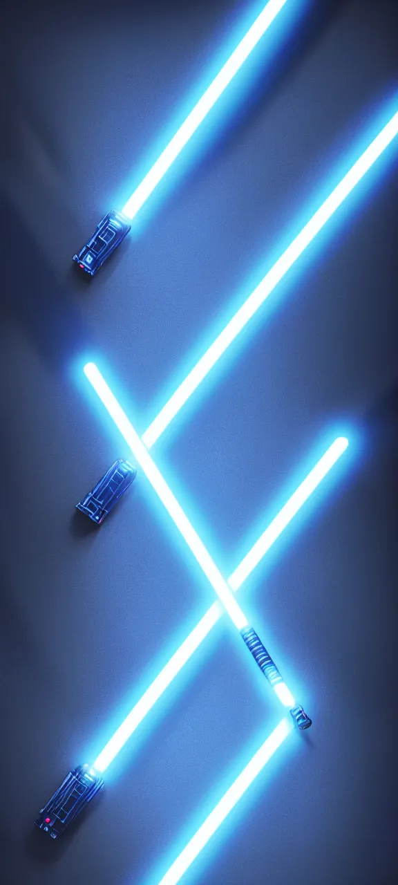 Image similar to detailed cinematic render, of a blue cyberpunk lightsaber lying vertically on a glossyfloor, in a dark room, photo from above, octane render 8 k, digital art, lightsaber wallpaper 4 k, ray tracing, jedi fallen order lightsaber wallpaper 4 k, cal kestis lightsaber wallpaper