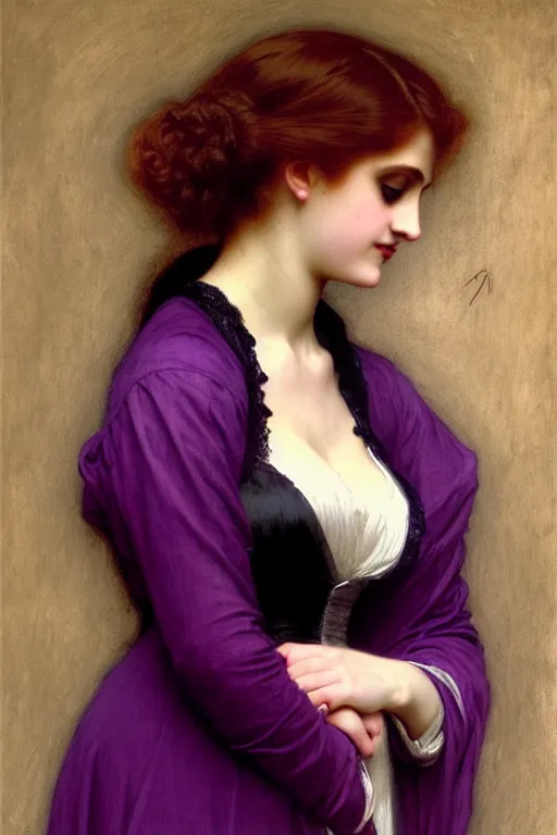 Image similar to victorian vampire in purple dress, painting by rossetti bouguereau, detailed art, artstation