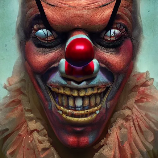 Prompt: Horror of a scary clown crying , Digital art , Hyperdetailed , trending on artstation , CGSociety