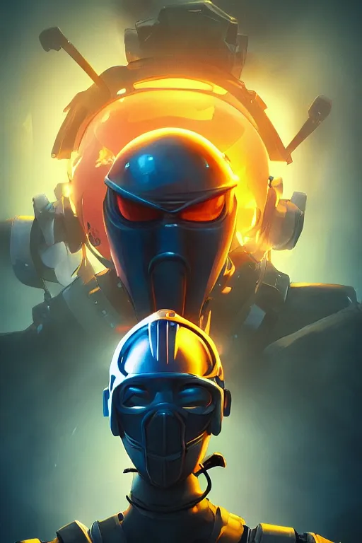 Image similar to epic mask helmet robot ninja portrait stylized as fornite style game design fanart by concept artist gervasio canda, behance hd by jesper ejsing, by rhads, makoto shinkai and lois van baarle, ilya kuvshinov, rossdraws global illumination radiating a glowing aura global illumination ray tracing hdr render in unreal engine 5