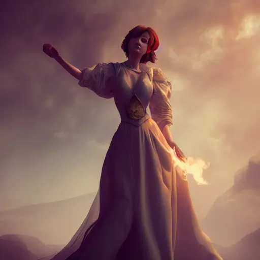 Image similar to beautiful girl portrait in full gown blowing clouds, beautiful portrait, character concept style trending on artstation concept art detailed octane render cinematic photo - realistic 8 k high detailed