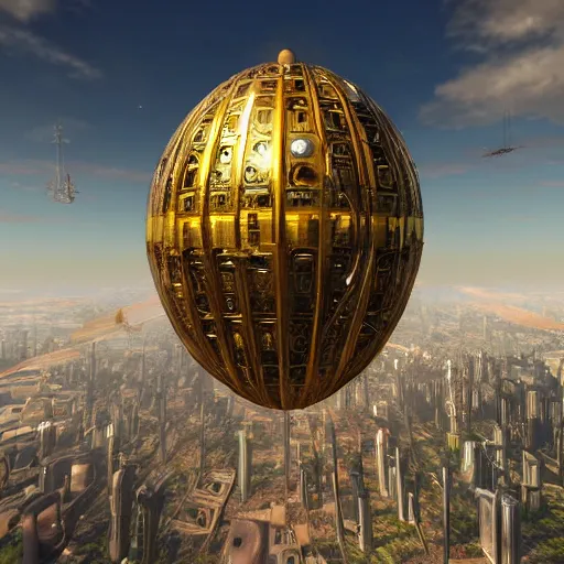 Prompt: enormous flying megapolis inside of a faberge egg, sky, steampunk, fantasy art, unreal engine