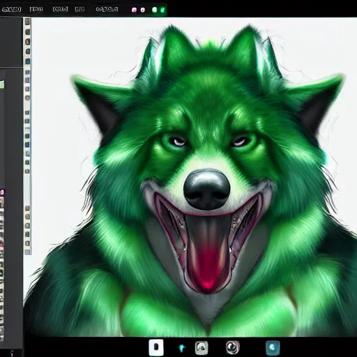 Image similar to Beautiful digital painting of an anthro anthropomorphic pastel-green wolf, Punk outfit.