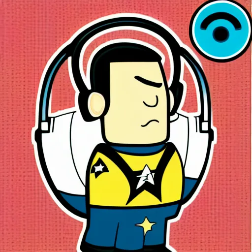 Prompt: a Star-Trek-Captain-Spock, svg sticker, vector art, wearing headphones, jamming to music