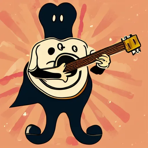 Image similar to an anthropomorphic pancake playing guitar