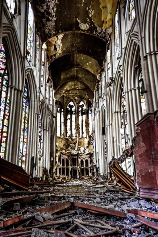 Image similar to photo inside a destroyed cathedral, ornate