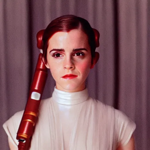 Image similar to film still of emma watson as princess leia organa in star wars, polaroid, photography, film, kodak