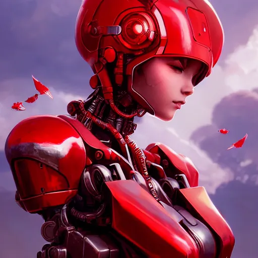 Image similar to cute red armored cyborg - girl by ross draws, in flight while looking towards the camera by ilya kuvshinov, point of view, rtx reflections, octane render 1 2 8 k, extreme high intricate details by wlop, digital anime art by tom bagshaw