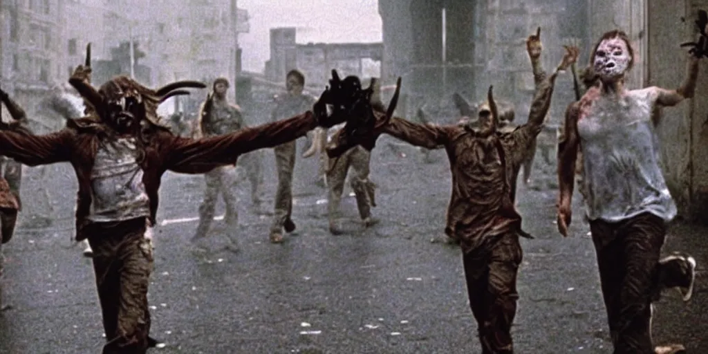 Image similar to a horrifying scene from the movie 28 days later, cinematic