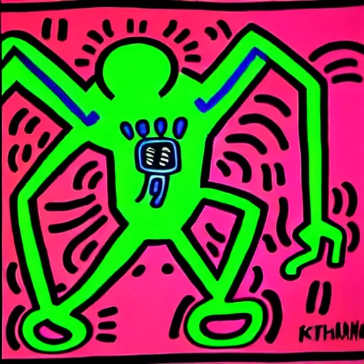 Prompt: HDR robot painting by Keith Haring