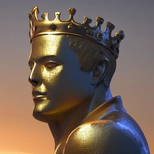 Image similar to portrait of king gold statue reflect chrome, 8 k uhd, unreal engine, octane render in the artstyle of finnian macmanus, john park and greg rutkowski