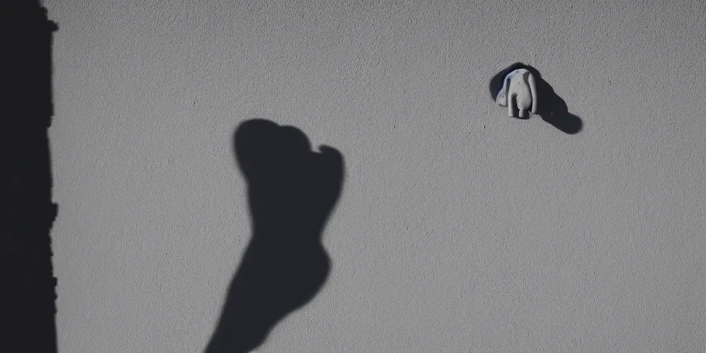 Prompt: A shadow in the shape of an elephant casted on the wall by a pair of hands, photo