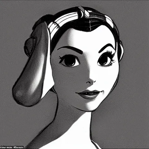 Image similar to milt kahl pencil sketch of victoria justice as princess leia