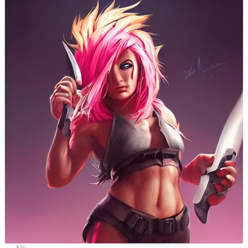 Prompt: ' tomba!'with pink hair, holding a hammer of fire by ross tran, artgerm and wlop