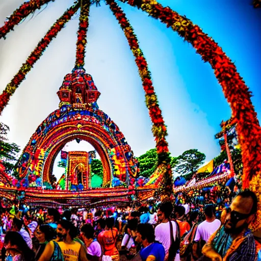 Prompt: a giant goa music festival, millions of people, intricate, highly detailed, centered, zeiss lens, 2 0 mm wideangle, photography