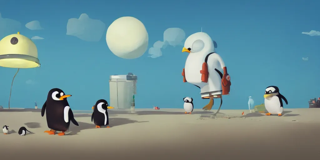 Prompt: cute cartoon penguins at the beach by Goro Fujita and Simon Stalenhag and Pixar, 8k, trending on artstation, hyper detailed, cinematic