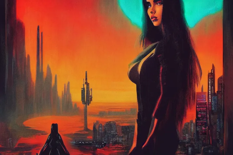 Image similar to madison beer in the style of johan grenier and john picacio and alan m. clark, trending on artstation, bioluminescence tilt - shift blade runner 2 0 4 9, crayon art, futuresynth, splash art, post - minimalism