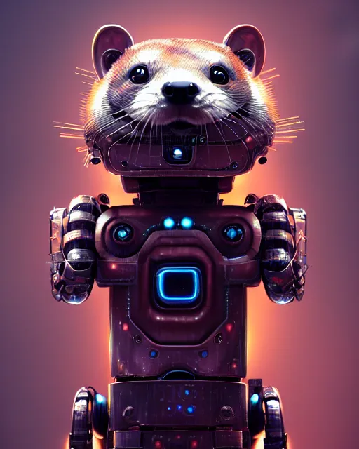 Prompt: intricate mechanical ferret metalic robot creature, digital robot fantasy creature illustration mech ferret, artstation trending robot ferret render, intricate, octane render, hyper realism, sharp focus, insanely detailed, digital painting, matte, cute mech robot ferret character, masterpiece