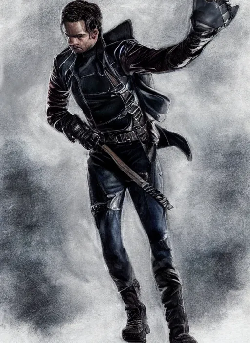 Prompt: baroque painting of sebastian stan as the winter soldier by virginia vezzi. highly detailed, dramatic lighting