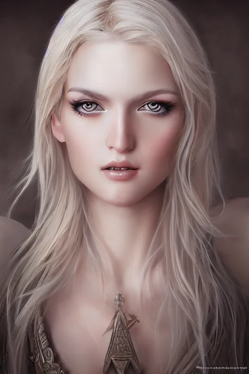 Image similar to realistic painting of a holy blonde female angel, godray, beautiful, detailed, octane render, by artgerm, elegant, matte, symmetrical realistic facial features, biblical