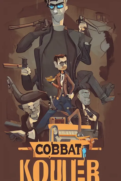 Prompt: a contract killer named cobalt who wears a brown leather jacket. art by cory loftis.