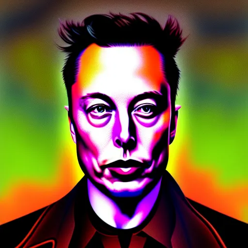 Prompt: An extremely psychedelic portrait of Elon Musk, surreal, LSD, face, detailed, intricate, elegant, lithe, highly detailed, digital painting, artstation, concept art, smooth, sharp focus, illustration