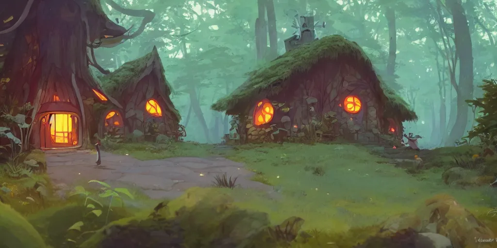 Prompt: magic hobbit mushrooms house in the woods, moss, lianna, jungles, by cory loftis & akihiko yoshida & james gilleard & atey ghailan & makoto shinkai & goro fujita & studio ghibli, rim light, exquisite lighting, clear focus, magic atmosphere, very coherent, plain background, soft painting