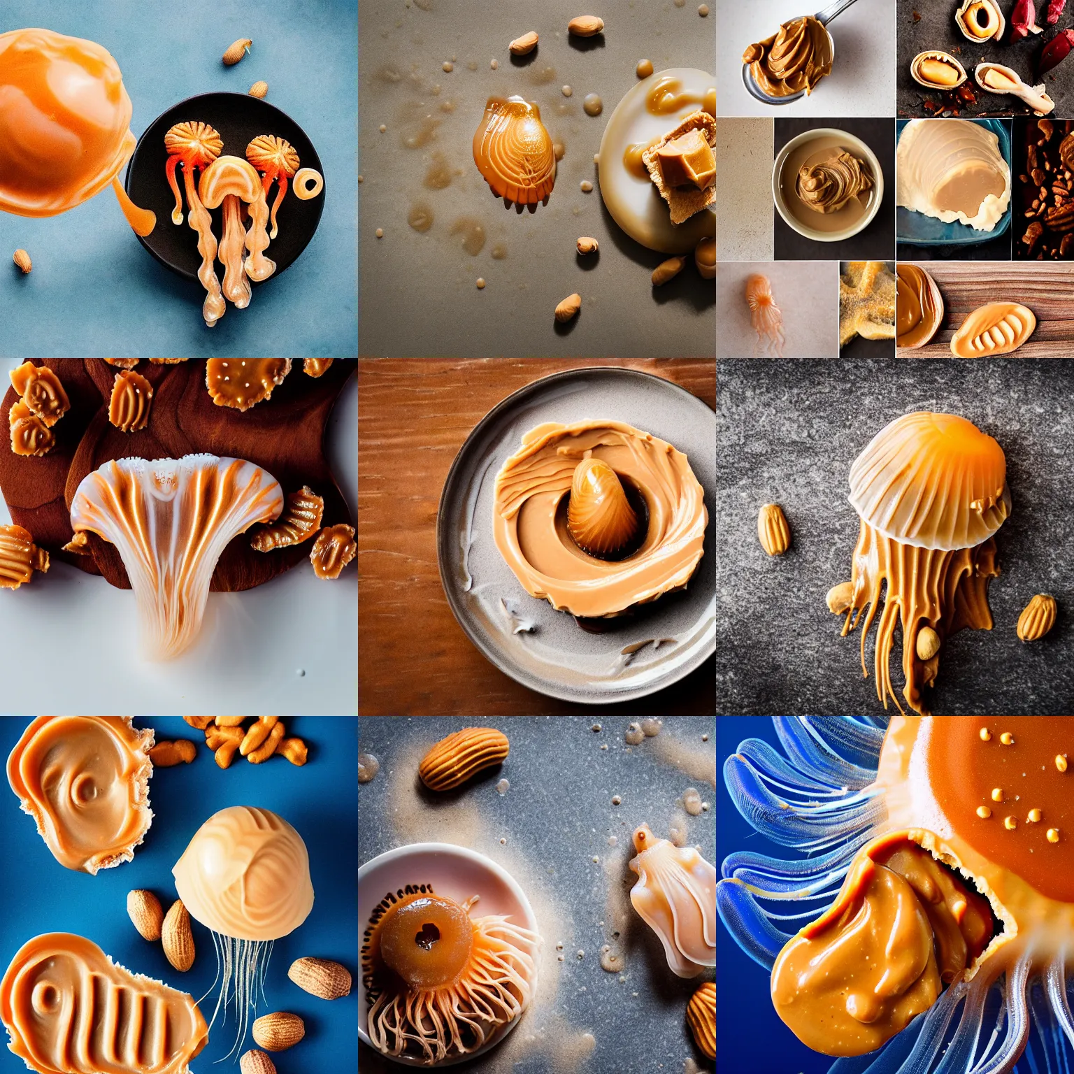 Prompt: peanut butter and jellyfish, nature photography, food photography