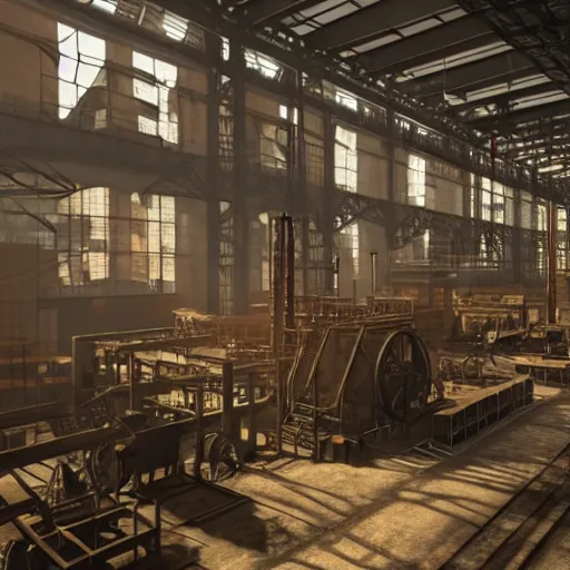 Image similar to factories of the industrial revolution in the great britain, highly detailed, photorealistic shot, bright studio setting, studio lighting, crisp quality and light reflections, unreal engine 5 quality render