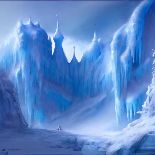 Image similar to beautiful ice kingdom by james gurney, matte painting, artstation, concept art