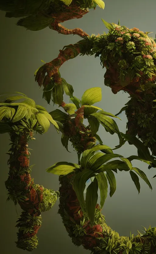 Image similar to a plant creature, foliage, plant filaments, flowers, humanoid shape, full body, photorealistic, 4 k, octane render, cinematic lighting, artistic photography, insanely detailed and intricate