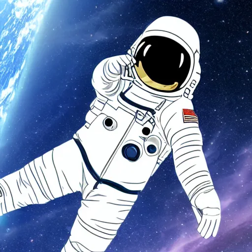 Image similar to astronaut floating in space, anime, starts in backgroud