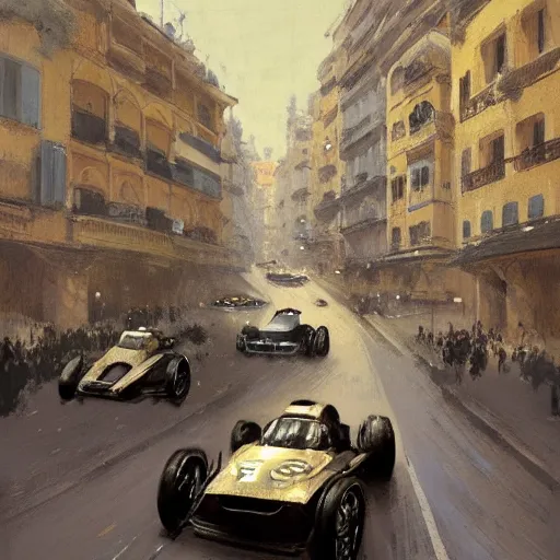 Image similar to a beautiful picture of a car race in the streets of monaco by greg rutkowski and theophile - alexandre steinlen trending on artstation