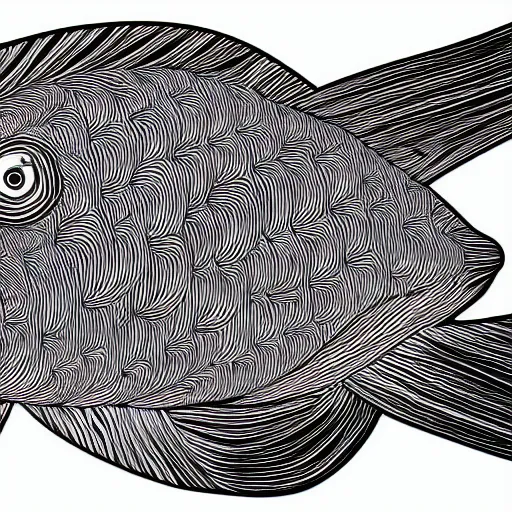 Prompt: a fish made of abstract lines, generative art, black and white color scheme, trending on artstation